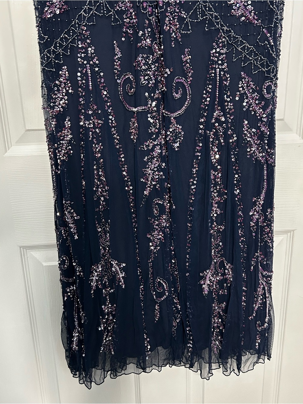 NWT Pizarro Nights Navy Bead and Sequin Embellished Scoopneck Mesh Gown, sz 14 - Picture 11 of 15